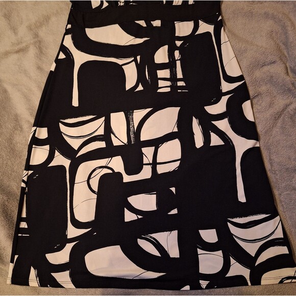 AXCESS Liz Claiborne Black /White Dress Large Empire A-Line Geometric - Picture 2 of 12